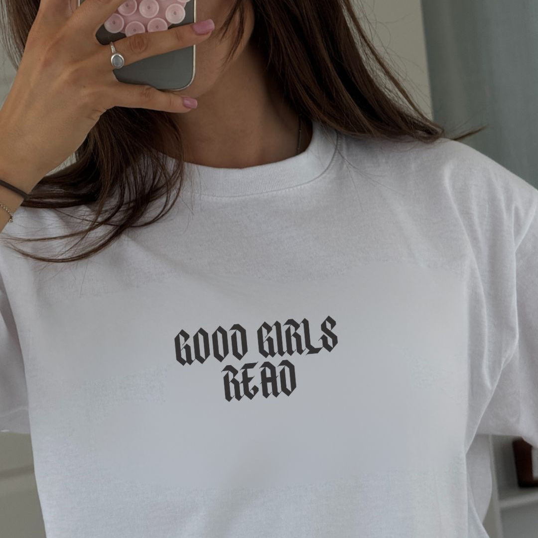 GoodGirlsRead White Tattoo Style Over-Sized T-Shirt