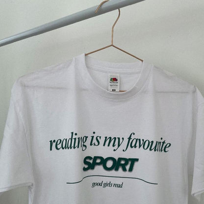 White Reading is my favourite sport over-sized t-shirt
