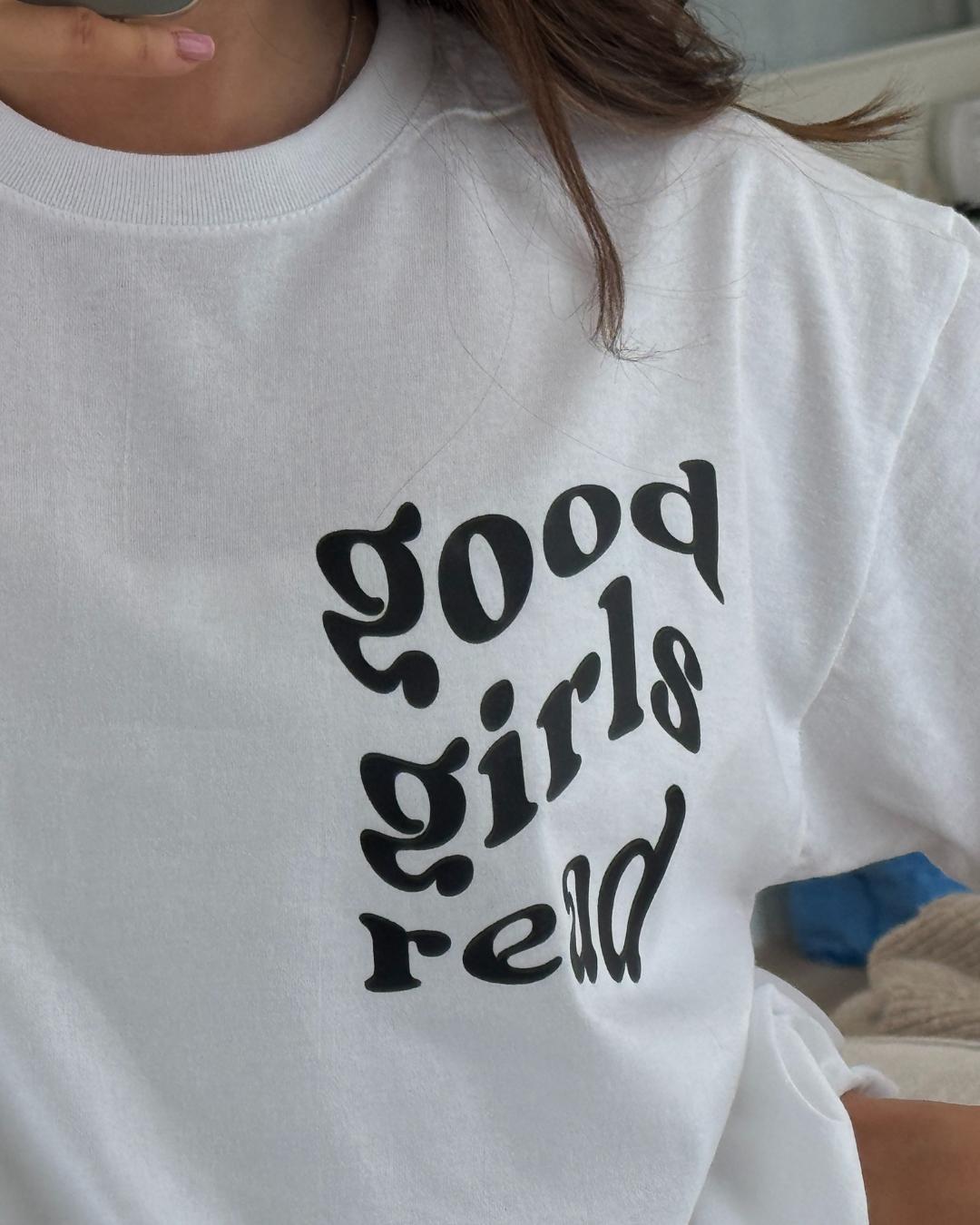 White with Black GoodGirlsRead Logo over-sized t-shirt
