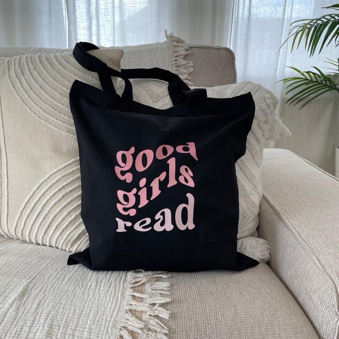GoodGirlsRead Tote Bag with Pink Logo - Bookish Tote Bag