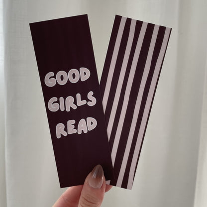 Good Girls Read Bookmark - Brown and Pink Stripes
