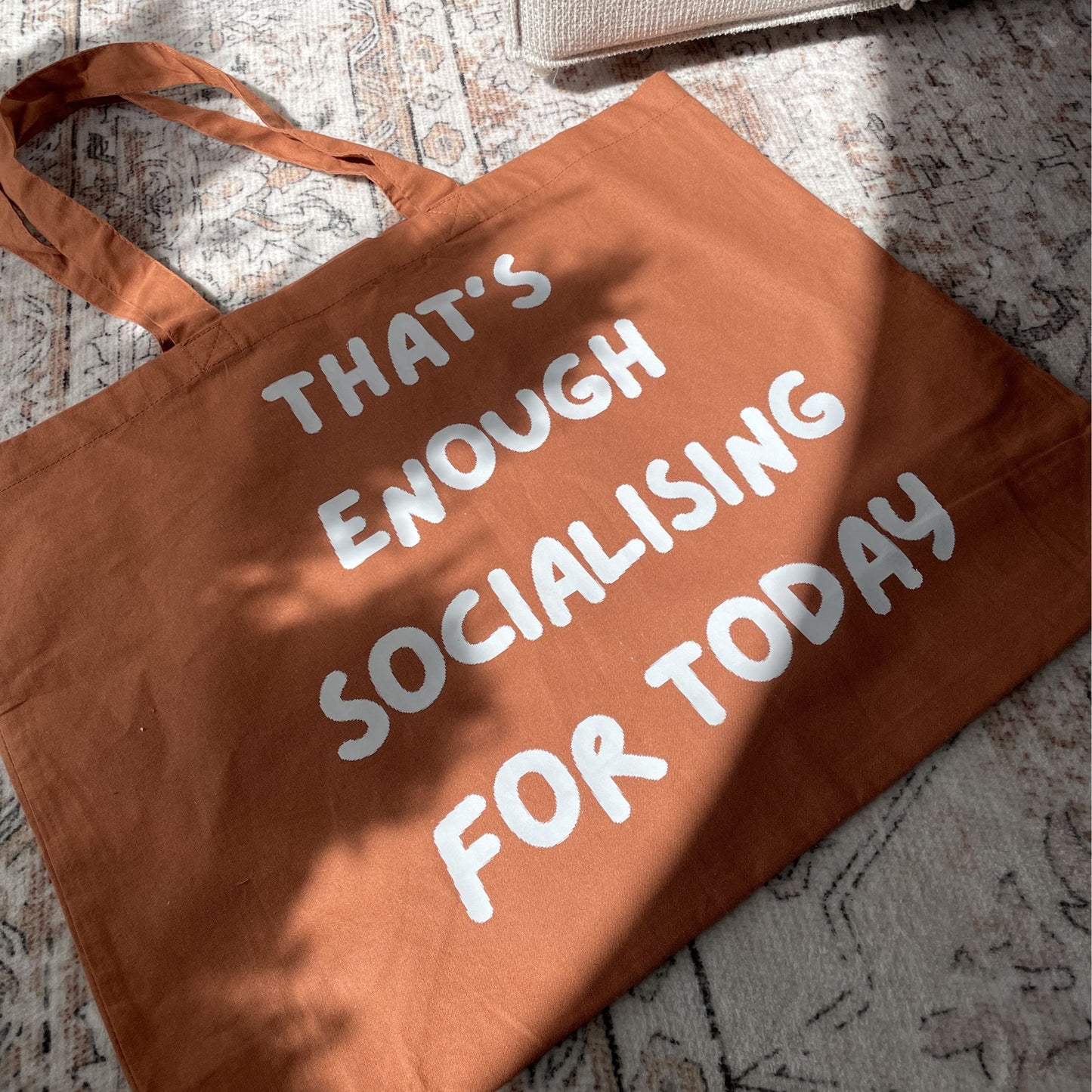 Tan Large Shopper Tote Bag — "That's enough socialising for today"