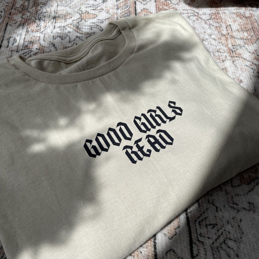 GoodGirlsRead Beige Tattoo Style Over-Sized T-Shirt