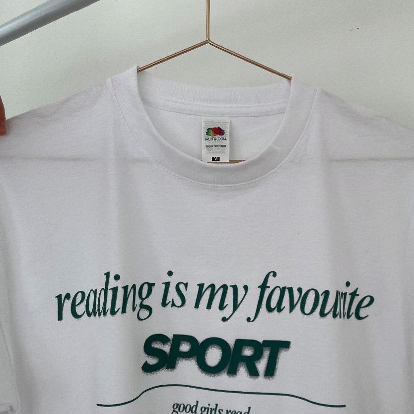 White Reading is my favourite sport over-sized t-shirt