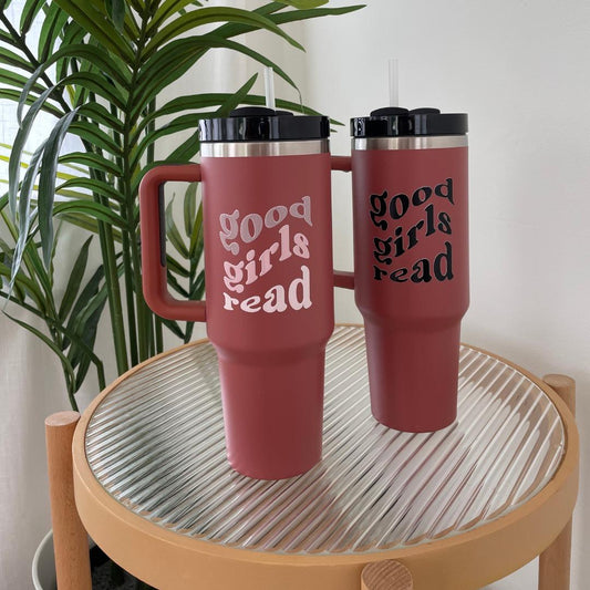 40oz Tan Stainless Steel GoodGirlsRead Tumbler - Bookish Gifts