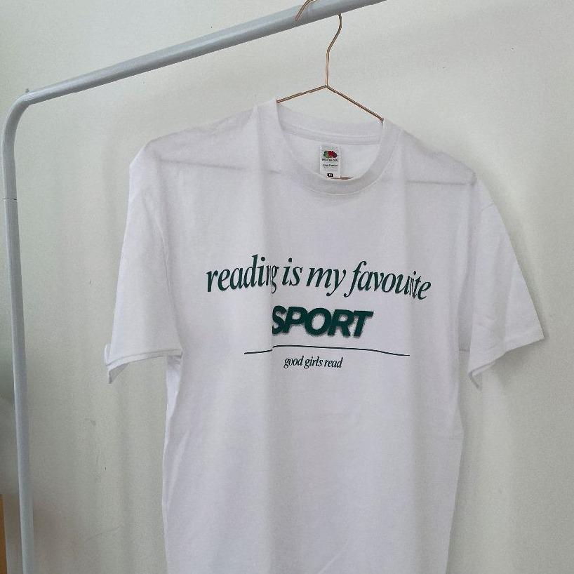 White Reading is my favourite sport over-sized t-shirt