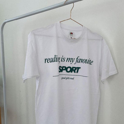 White Reading is my favourite sport over-sized t-shirt