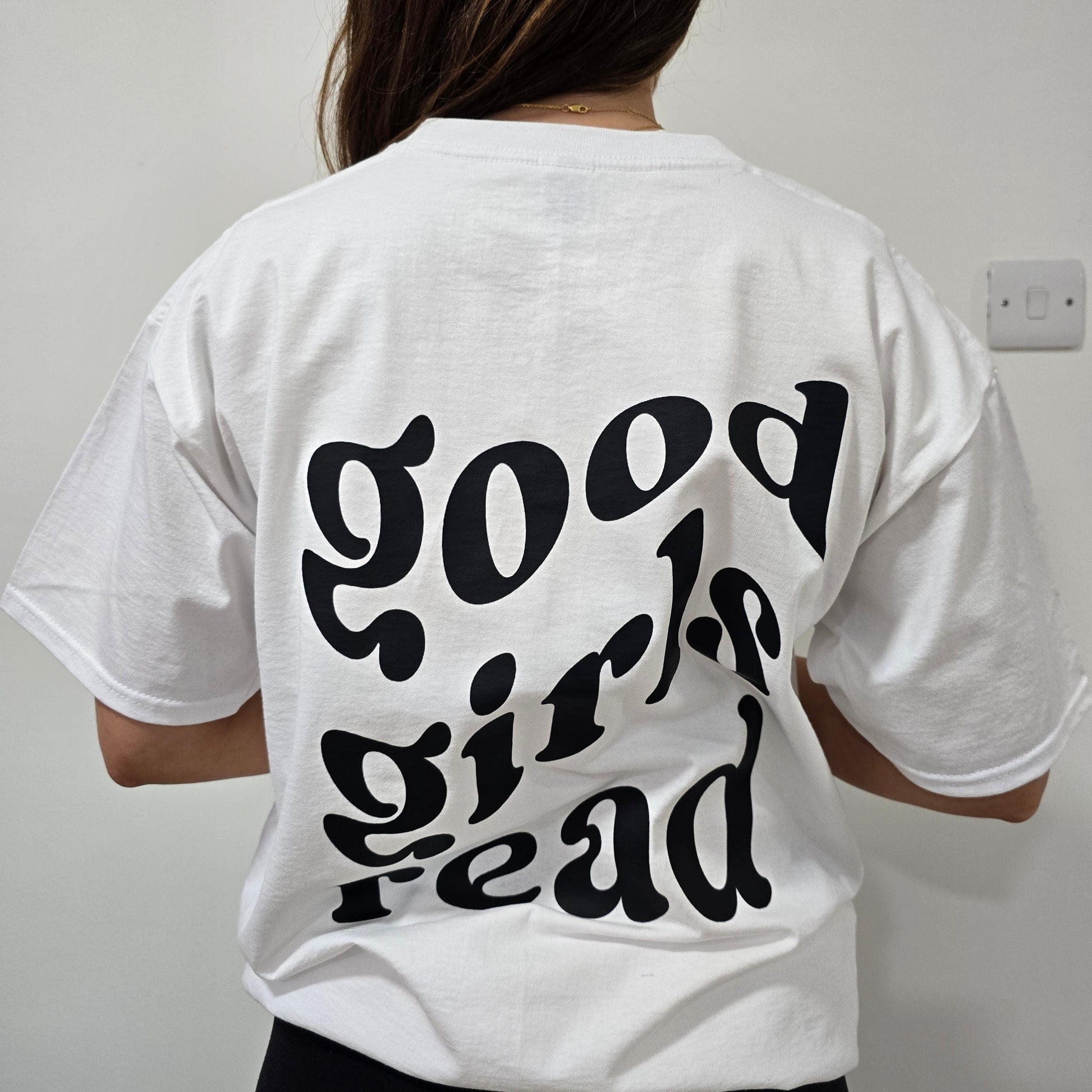 White and Black GoodGirlsRead Over-Sized T-Shirt - T-shirt