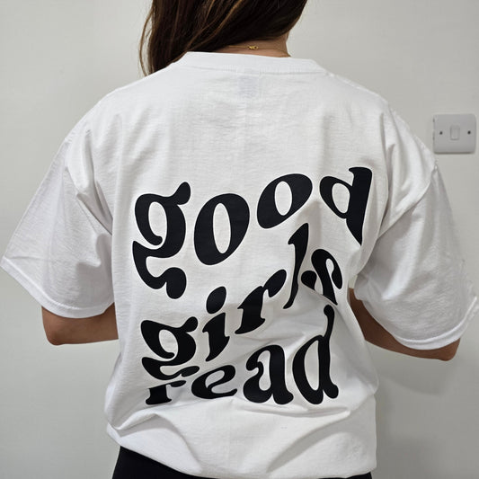 White and Black GoodGirlsRead Over-Sized T-Shirt - T-shirt